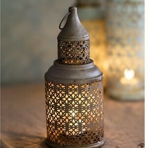 Terrain Rustic Metal Lantern with Intricate Cutouts